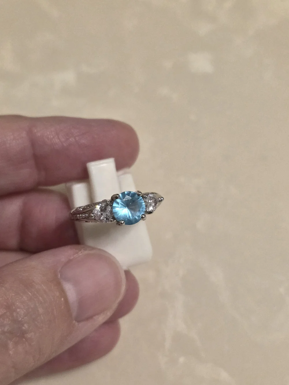 925 Silver CZ and Aquamarine Ring Size 6